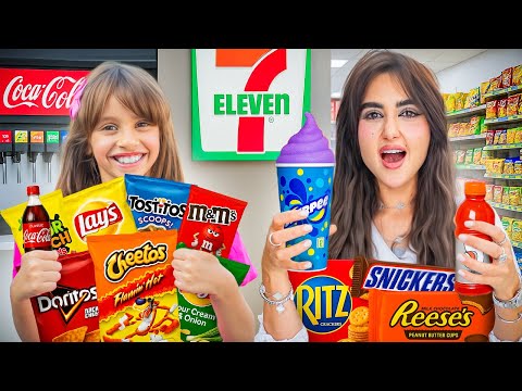 اكلنا لمدة يوم كامل من 7-11 جربنا كل شي | فطور غداء عشاء !!