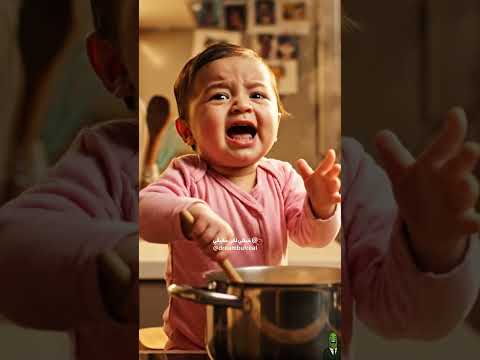 طفلة عمرها شهر تطبخ ومعصبة من أهلها 😨
