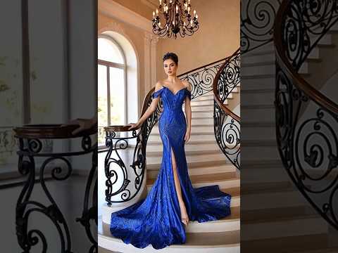 ✨️Luxury Dark Blue & Gray Satin Maxi Dresses | Elegant Evening Looks👗